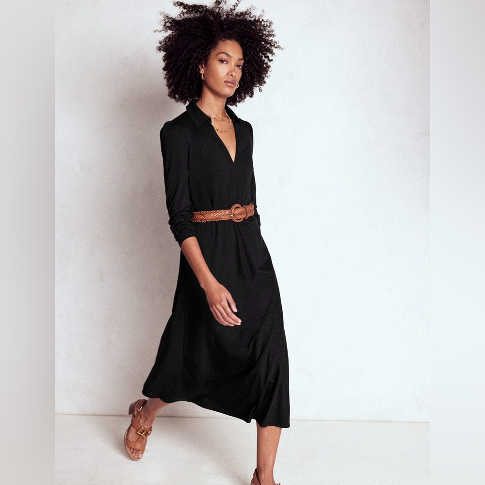 NWT Boden Imogen Collared Jersey Dress in Black
